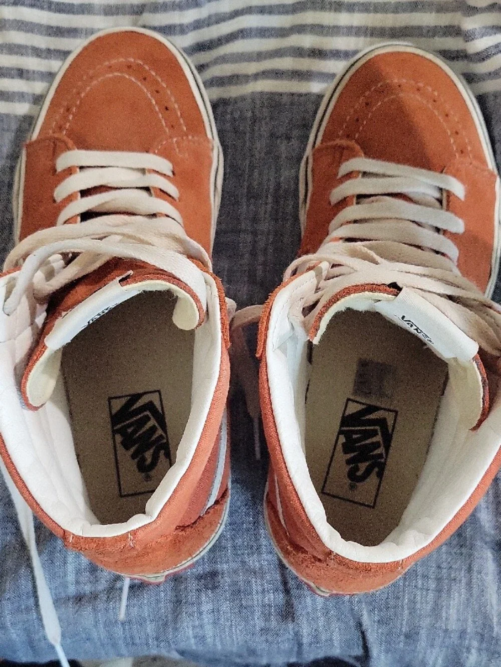 Vans Rust Orange & White Sk8-Hi Suede High-Top Sneakers Womens 8.5 Mens 7